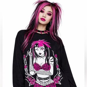 Widow Dolls Kill Anime Goth Grunge Punk Cartoon Girl Oversized Top
